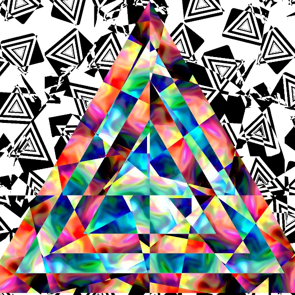 shapes in black and white, and a bright colored triangle on top