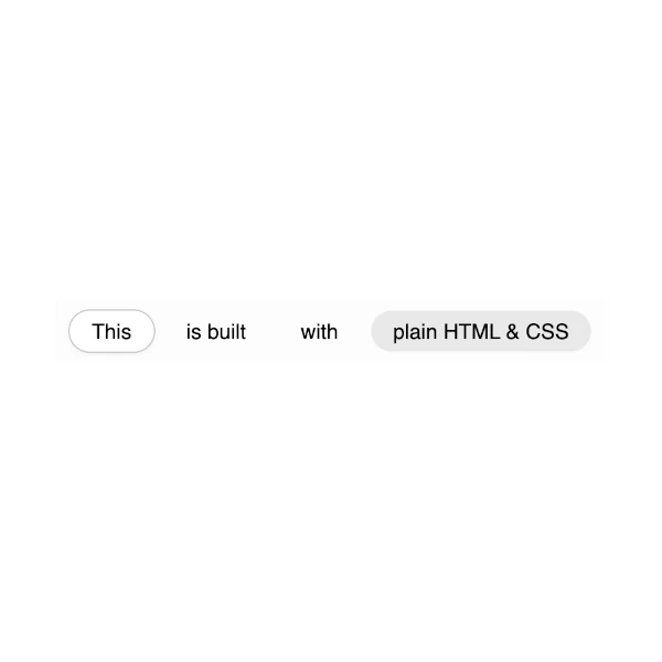 a menu with 4 options that read This is built with plain HTML and CSS