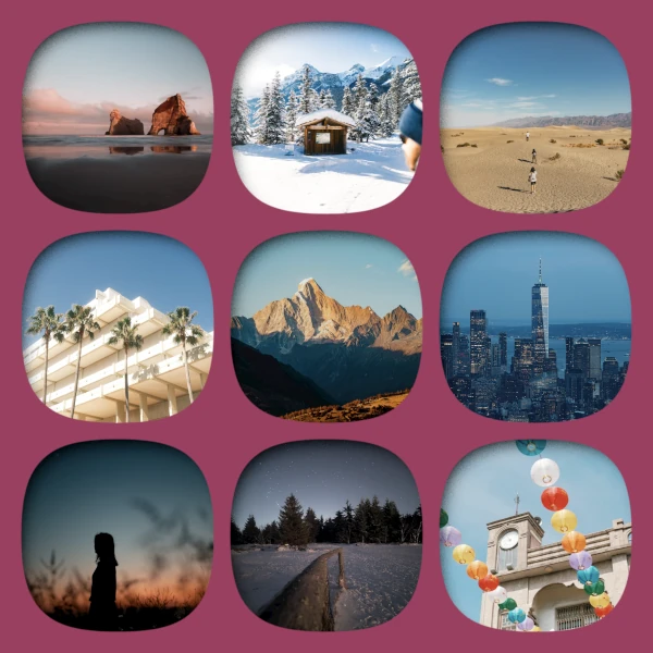 image gallery with photos shaped as a squircle and with inset shadows