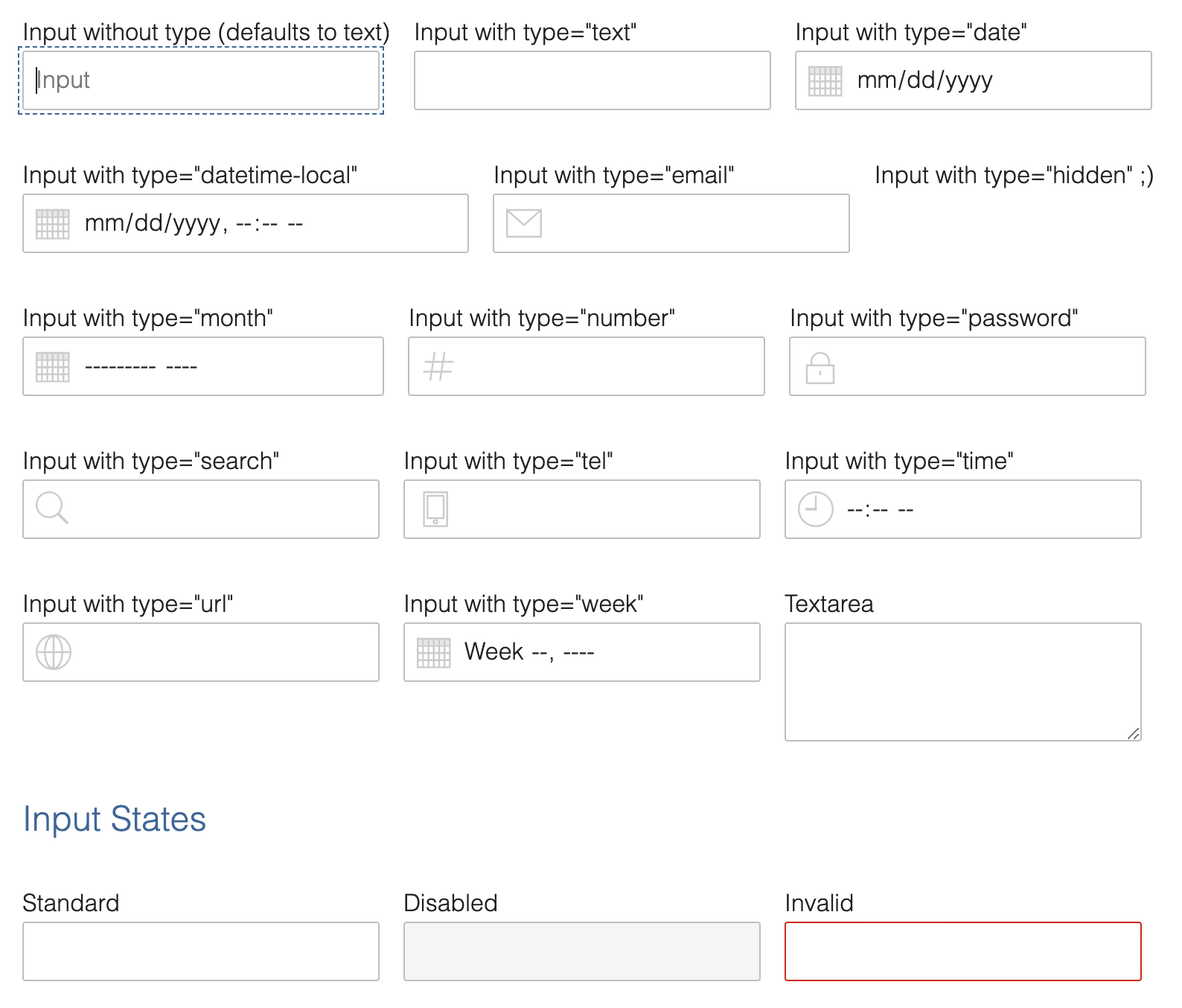 Screenshot of input fields