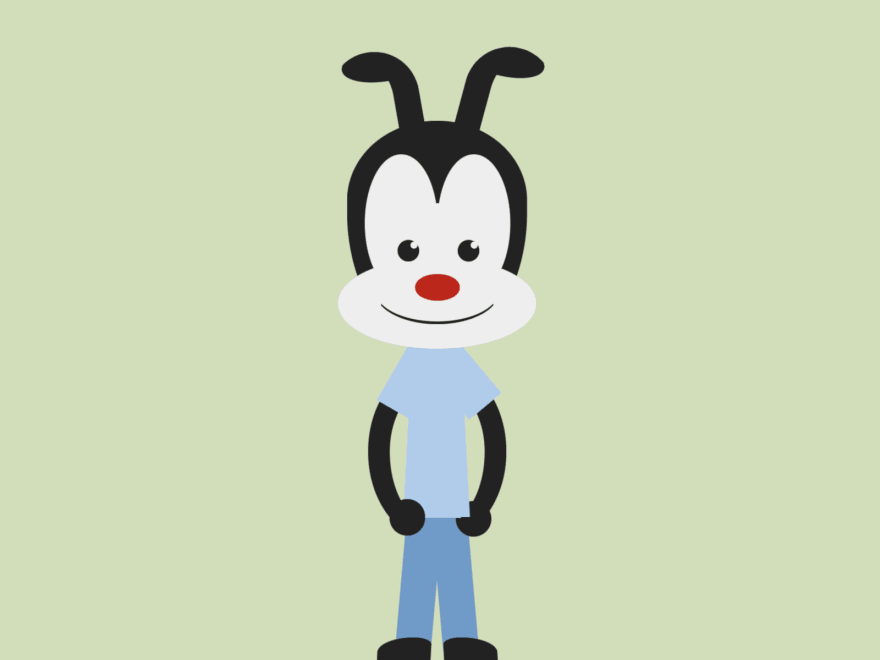 A cartoon that looks like a dog "humanoid" dog wearing pants and a shirt