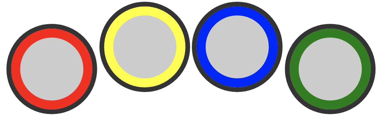Screenshot of the drums on the screen: red, yellow, blue, green
