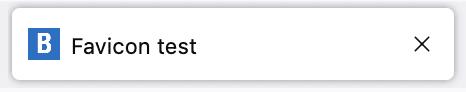 Screenshot of a Firefox tab with the title "favicon test" and an icon with the letter B in it