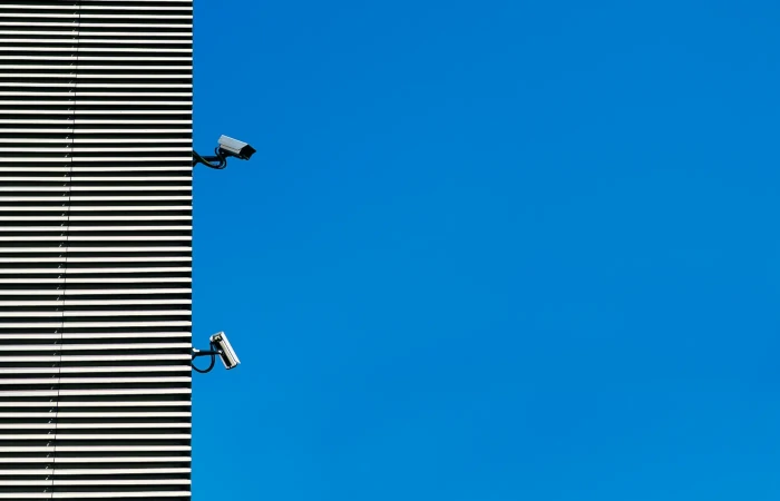Security cameras on a wall