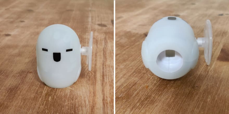 Photos of the toy's front and bottom, showing a hole