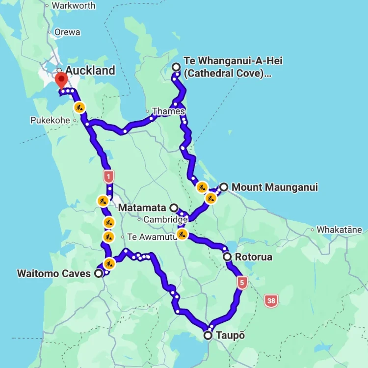 Google Map screenshot with a loop itinerary