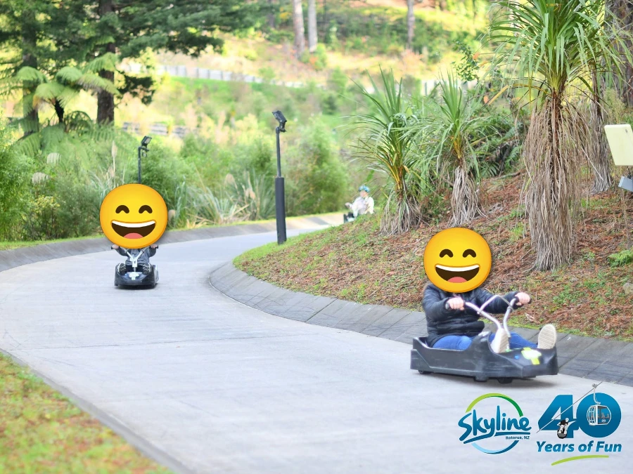 kids driving luges downhill