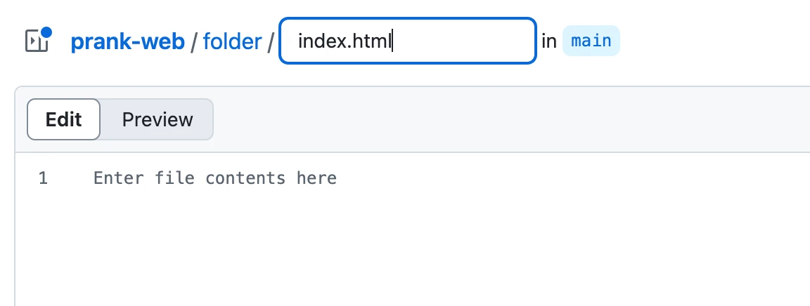 Screenshot of GitHub new file form