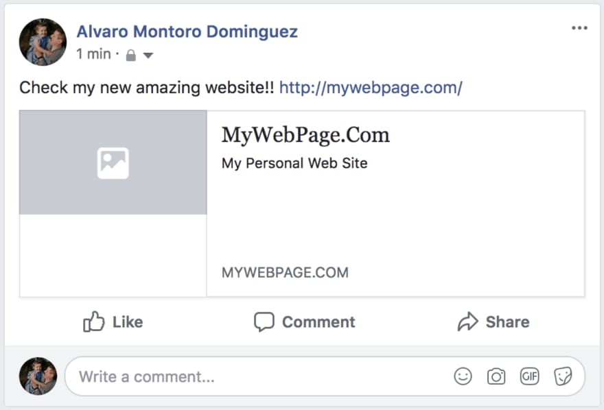 Screen capture of facebook share with empty metadata