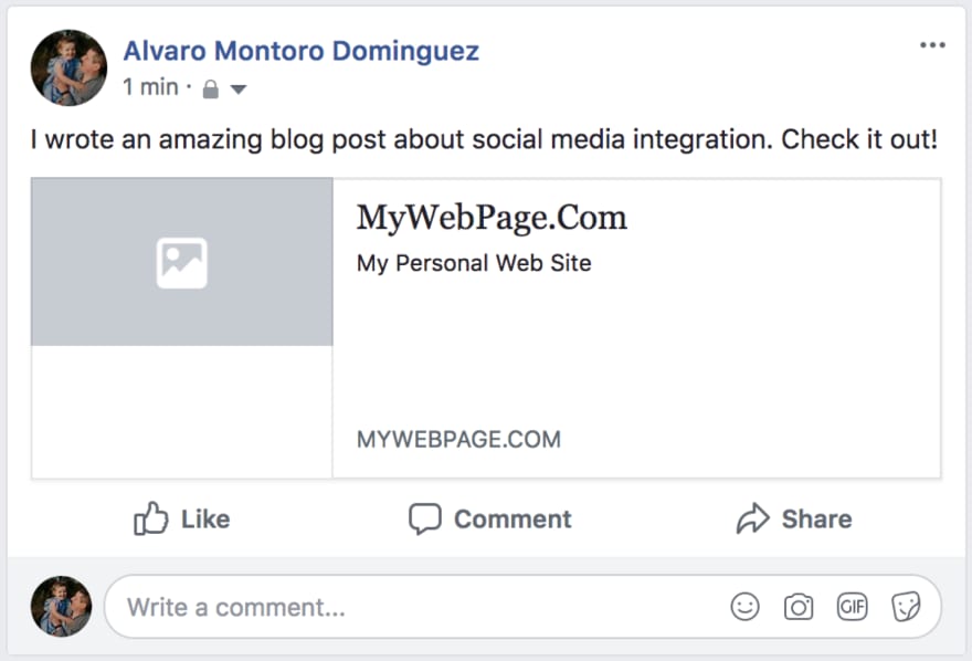 Screen capture of facebook share with empty metadata