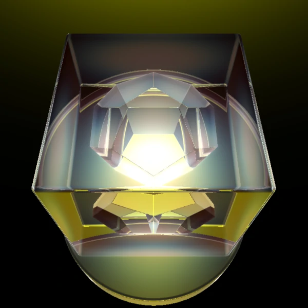 a dodecahedron inside a glass cube