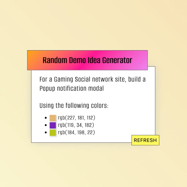 random demo idea generator popup