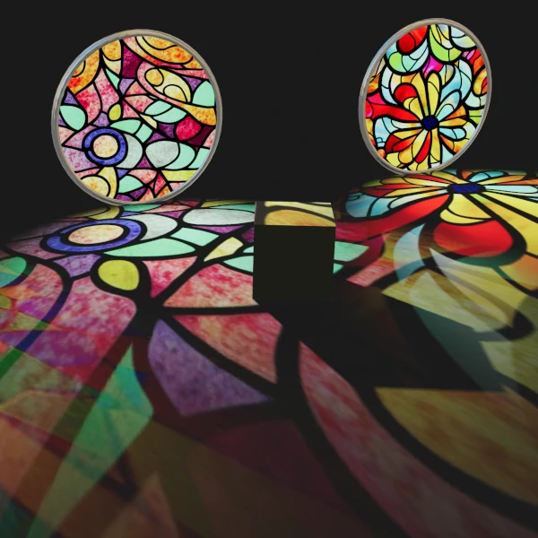 color glass illuminating a cube