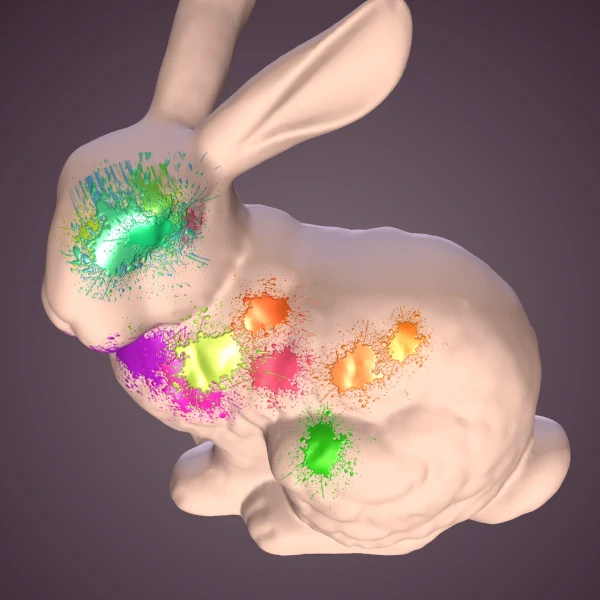 sculpture of a rabbit with paint stains