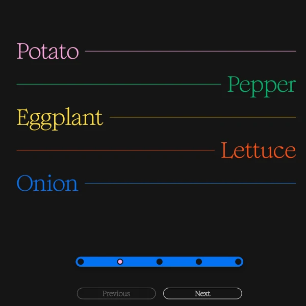 pagination with names of vegetables