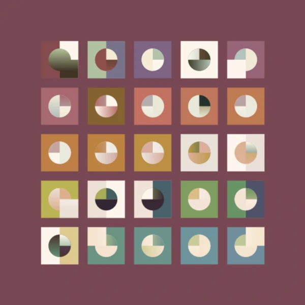 piece of art with circles inside squares in a 5x5 grid