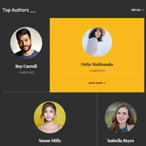 grid with pictures of people titled Top Authors