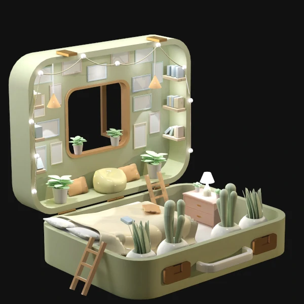 a studio house inside a suitcase