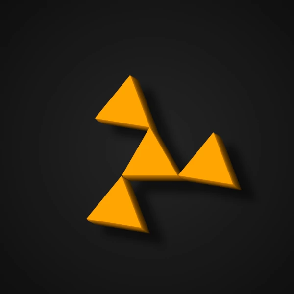 three triangles attached by their corners to another triangle in the center