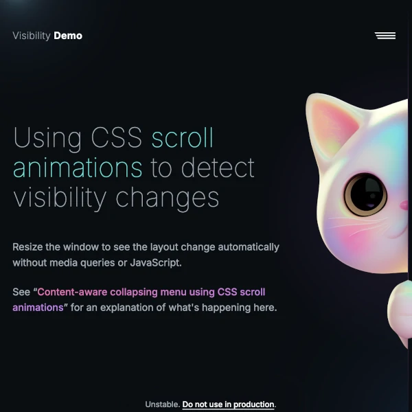 screenshot of a website with an illustration of a cat