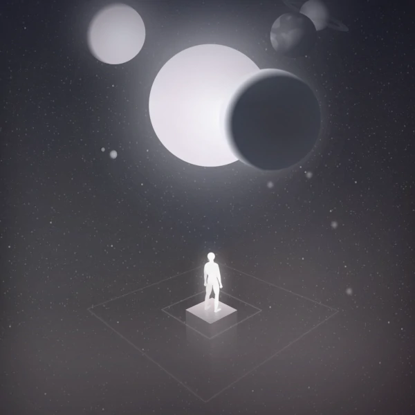 illustration of a person looking into the universe