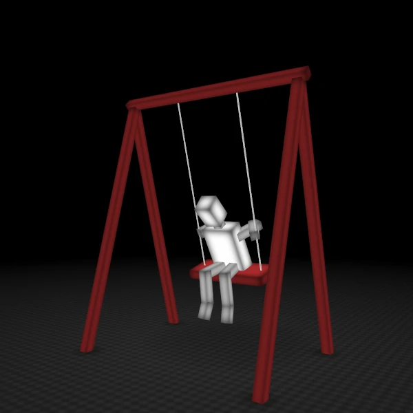 A low-poly version of a robot swinging on a swing