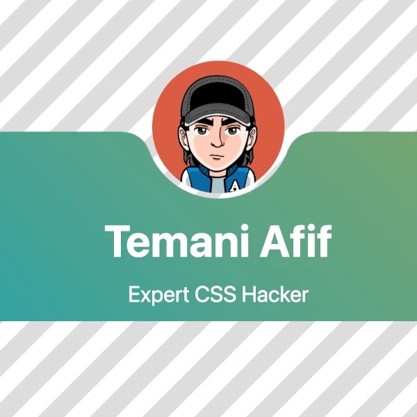 banner from Temani Afif with his picture, name, and title, the container 'bends' around the picture