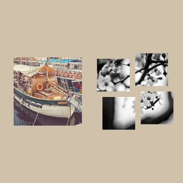 Two images side by side, one is complete and the other one is broken into four pieces