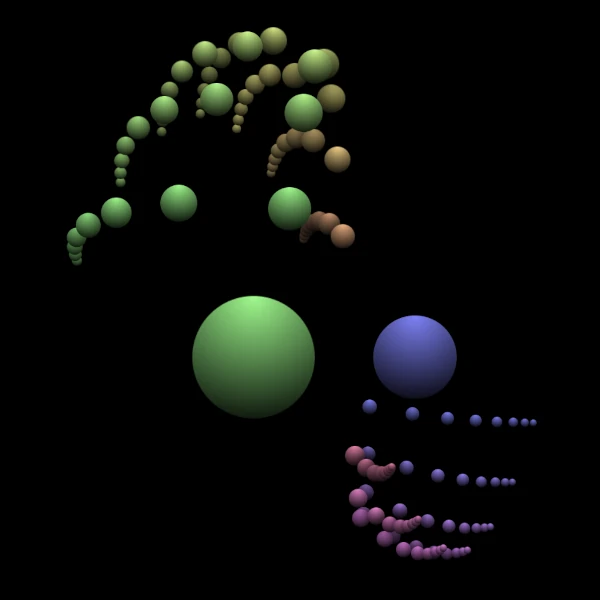 colorful spheres over a dark background