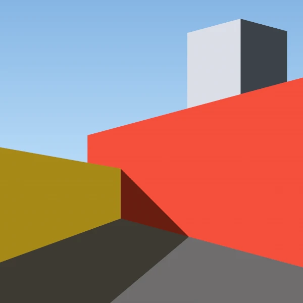 minimalistic illustration of some colorful buildings with lights and shadows