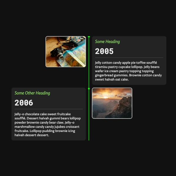 A vertical timeline with two elements, one at each side