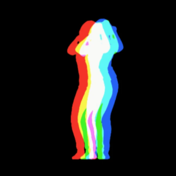 the shape of a woman dancing in many colors