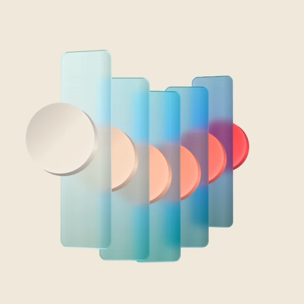 blue panels with red circles forming a wave