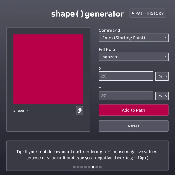 a form to generate a CSS shape