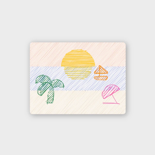 a drawing of a unset in the beach as if drawn with color pens or crayons